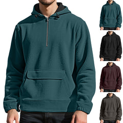 Padded Fleece Sweater Solid Color Half Zip Hooded Work Clothes Pullover