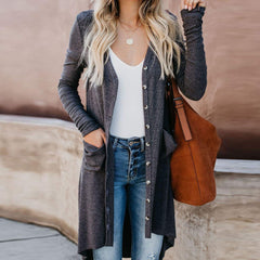Mid-length Long-Sleeved Button Sweater Coat