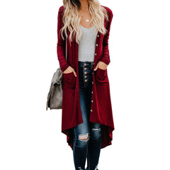 Mid-length Long-Sleeved Button Sweater Coat