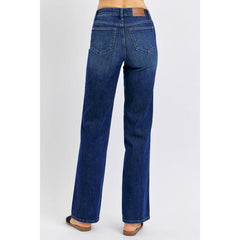 Mid-waist Dark Color Water Scrubbing Belly-contracting Straight Jeans