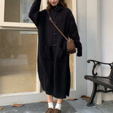 Women's Horn Button Cardigan Sweater - Mid-Length Turn-Down Collar Coat