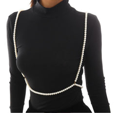 Temperament Imitation Pearl Handmade Strap Body Chain Women