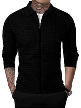 Men's Casual Long-sleeved Lapel Waffle Jacket Cardigan