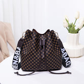 Printed Bucket Bag PU Multi Layer Soft Leather Women's Fashion Simple Shoulder Bag Fashion Women's Crossbody Bag