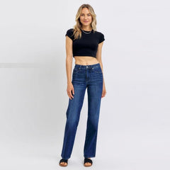 Mid-waist Dark Color Water Scrubbing Belly-contracting Straight Jeans