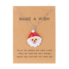 Cute Cartoon Resin Necklace Christmas Snowman Santa Claus Pendant Clavicle Chain Necklace For Women Jewelry