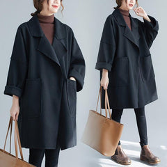 Korean Style Mid-length Woolen Coat For Fat Girls Slimming Trench Coat