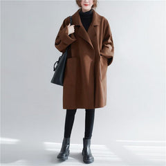 Korean Style Mid-length Woolen Coat For Fat Girls Slimming Trench Coat
