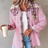 Women's Long-sleeved Plaid Contrast Color Coat