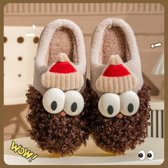 Cartoon Bearded Santa Claus Slippers Home Warm Non-slip Plush Cotton Shoes Christmas Couple Floor Bedroom Slipper Women Men