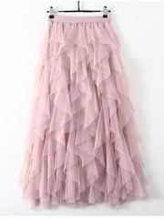 Tutu Tulle Long Maxi Skirt Women Fashion 2023 Korean Cute Pink High Waist Pleated Skirt Mesh Female Lady Aesthetic Faldas