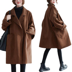 Korean Style Mid-length Woolen Coat For Fat Girls Slimming Trench Coat