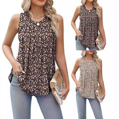 Summer Plus Size Printed Round Neck Sleeveless Vest