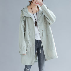 Large size autumn 200 kg Korean loose mid-length hooded trench coat