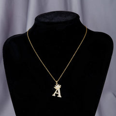 1PCS Fashionable Gold Diamond Crown Uppercase Letter Popular Pendant Necklace Suitable For Daily Use Festivals Parties Gifts Jewelry Set