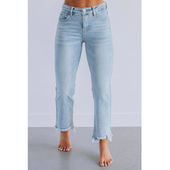 Solid Color Casual Women's Denim Pants Hand-worn