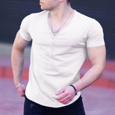 New Men's V-Neck Round Hem Casual Short Sleeve T-Shirt