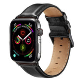 Black Buckle Leather Watch Band For Apple Watch Ultra 49mm&Watch Ultra 2 49mm / Series 10 46mm / 9&8&7 45mm / SE 3&SE 2&6&SE&5&4 44mm / 3&2&1 42mm