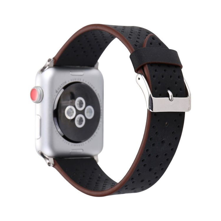 For Apple Watch Series 10 42mm / 9&8&7 41mm / SE 3&SE 2&6&SE&5&4 40mm / 3&2&1 38mm Simple Fashion Genuine Leather Hole Pattern Watch Band, 38mm For Apple Watch Series 10 42mm / 9&8&7 41mm / SE 3&SE 2&6&SE&5&4 40mm / 3&2&1 38mm Simple Fashion Genuine Leather Hole Pattern Watch Band, 38mm