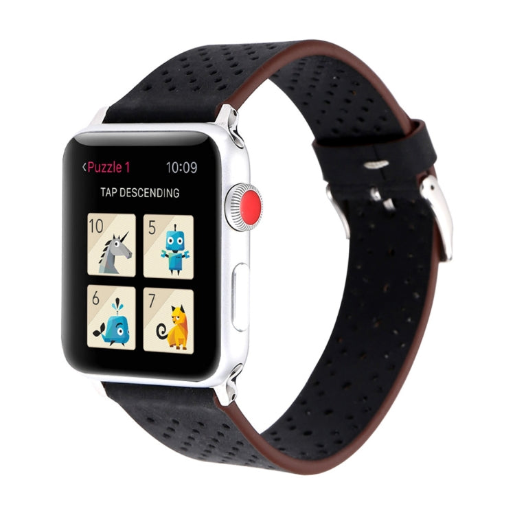 For Apple Watch Series 10 42mm / 9&8&7 41mm / SE 3&SE 2&6&SE&5&4 40mm / 3&2&1 38mm Simple Fashion Genuine Leather Hole Pattern Watch Band, 38mm For Apple Watch Series 10 42mm / 9&8&7 41mm / SE 3&SE 2&6&SE&5&4 40mm / 3&2&1 38mm Simple Fashion Genuine Leather Hole Pattern Watch Band, 38mm