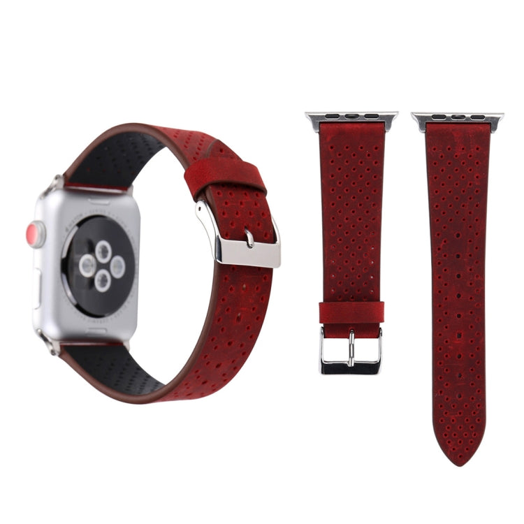 For Apple Watch Series 10 42mm / 9&8&7 41mm / SE 3&SE 2&6&SE&5&4 40mm / 3&2&1 38mm Simple Fashion Genuine Leather Hole Pattern Watch Band, 38mm For Apple Watch Series 10 42mm / 9&8&7 41mm / SE 3&SE 2&6&SE&5&4 40mm / 3&2&1 38mm Simple Fashion Genuine Leather Hole Pattern Watch Band, 38mm