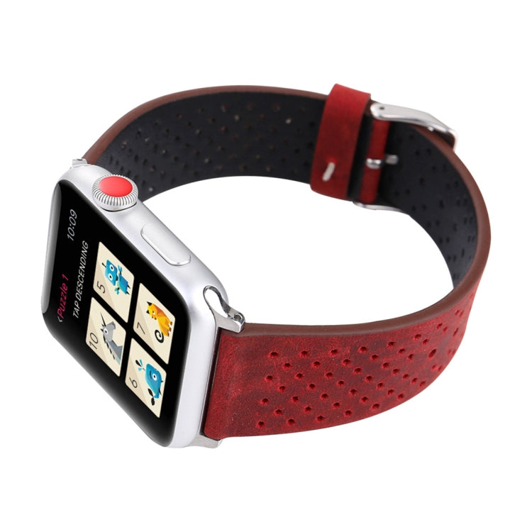 For Apple Watch Ultra 49mm&Watch Ultra 2 49mm / Series 10 46mm / 9&8&7 45mm / SE 3&SE 2&6&SE&5&4 44mm / 3&2&1 42mm Simple Fashion Genuine Leather Hole Pattern Watch Band For Apple Watch Ultra 49mm&Watch Ultra 2 49mm / Series 10 46mm / 9&8&7 45mm / SE 3&SE 2&6&SE&5&4 44mm / 3&2&1 42mm Simple Fashion Genuine Leather Hole Pattern Watch Band