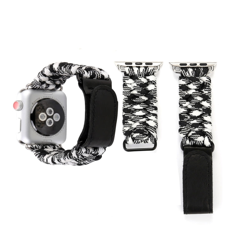 Magic Paste Genuine Leather Umbrella Rope Nylon Wrist Watch Band with Stainless Steel Buckle for Apple Watch Ultra 49mm&Watch Ultra 2 49mm / Series 10 46mm / 9&8&7 45mm / SE 3&SE 2&6&SE&5&4 44mm / 3&2&1 42mm, 7 45mm / 6&SE&5&4 44mm / 3&2&1 42mm Magic Paste Genuine Leather Umbrella Rope Nylon Wrist Watch Band with Stainless Steel Buckle for Apple Watch Ultra 49mm&Watch Ultra 2 49mm / Series 10 46mm / 9&8&7 45mm / SE 3&SE 2&6&SE&5&4 44mm / 3&2&1 42mm, 7 45mm / 6&SE&5&4 44mm / 3&2&1 42mm