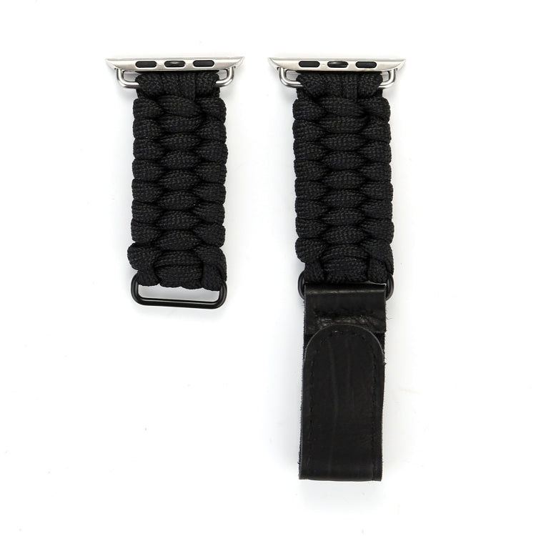 Magic Paste Genuine Leather Umbrella Rope Nylon Wrist Watch Band with Stainless Steel Buckle for Apple Watch Ultra 49mm&Watch Ultra 2 49mm / Series 10 46mm / 9&8&7 45mm / SE 3&SE 2&6&SE&5&4 44mm / 3&2&1 42mm, 7 45mm / 6&SE&5&4 44mm / 3&2&1 42mm Magic Paste Genuine Leather Umbrella Rope Nylon Wrist Watch Band with Stainless Steel Buckle for Apple Watch Ultra 49mm&Watch Ultra 2 49mm / Series 10 46mm / 9&8&7 45mm / SE 3&SE 2&6&SE&5&4 44mm / 3&2&1 42mm, 7 45mm / 6&SE&5&4 44mm / 3&2&1 42mm