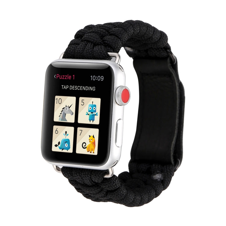 Magic Paste Genuine Leather Umbrella Rope Nylon Wrist Watch Band with Stainless Steel Buckle for Apple Watch Ultra 49mm&Watch Ultra 2 49mm / Series 10 46mm / 9&8&7 45mm / SE 3&SE 2&6&SE&5&4 44mm / 3&2&1 42mm, 7 45mm / 6&SE&5&4 44mm / 3&2&1 42mm Magic Paste Genuine Leather Umbrella Rope Nylon Wrist Watch Band with Stainless Steel Buckle for Apple Watch Ultra 49mm&Watch Ultra 2 49mm / Series 10 46mm / 9&8&7 45mm / SE 3&SE 2&6&SE&5&4 44mm / 3&2&1 42mm, 7 45mm / 6&SE&5&4 44mm / 3&2&1 42mm