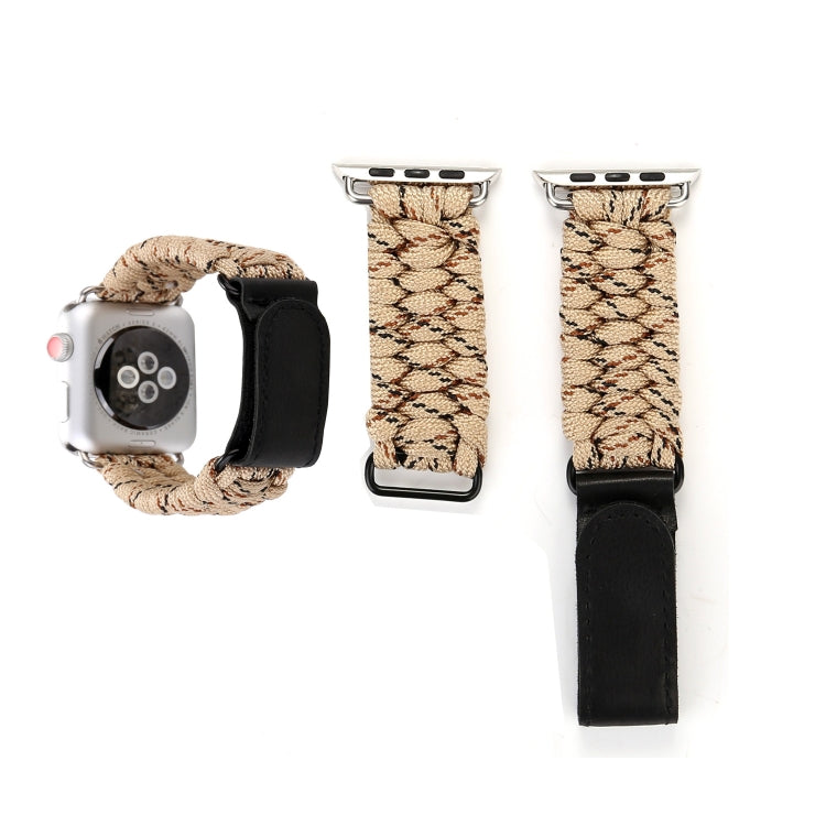 Magic Paste Genuine Leather Umbrella Rope Nylon Wrist Watch Band with Stainless Steel Buckle for Apple Watch Ultra 49mm&Watch Ultra 2 49mm / Series 10 46mm / 9&8&7 45mm / SE 3&SE 2&6&SE&5&4 44mm / 3&2&1 42mm, 7 45mm / 6&SE&5&4 44mm / 3&2&1 42mm Magic Paste Genuine Leather Umbrella Rope Nylon Wrist Watch Band with Stainless Steel Buckle for Apple Watch Ultra 49mm&Watch Ultra 2 49mm / Series 10 46mm / 9&8&7 45mm / SE 3&SE 2&6&SE&5&4 44mm / 3&2&1 42mm, 7 45mm / 6&SE&5&4 44mm / 3&2&1 42mm