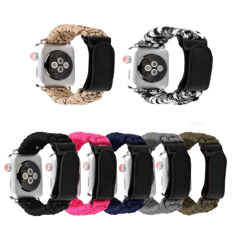 Magic Paste Genuine Leather Umbrella Rope Nylon Wrist Watch Band with Stainless Steel Buckle for Apple Watch Ultra 49mm&Watch Ultra 2 49mm / Series 10 46mm / 9&8&7 45mm / SE 3&SE 2&6&SE&5&4 44mm / 3&2&1 42mm, 7 45mm / 6&SE&5&4 44mm / 3&2&1 42mm Magic Paste Genuine Leather Umbrella Rope Nylon Wrist Watch Band with Stainless Steel Buckle for Apple Watch Ultra 49mm&Watch Ultra 2 49mm / Series 10 46mm / 9&8&7 45mm / SE 3&SE 2&6&SE&5&4 44mm / 3&2&1 42mm, 7 45mm / 6&SE&5&4 44mm / 3&2&1 42mm