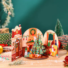 Cat Xmas Party Greeting Cards Christmas TreeThree-dimensional Pop Up Card With Envelope 3D Postcard Holiday Supplies