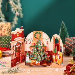 Cat Xmas Party Greeting Cards Christmas TreeThree-dimensional Pop Up Card With Envelope 3D Postcard Holiday Supplies