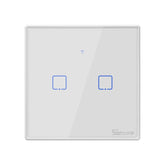 Interruptor de pared con panel de vidrio templado Sonoff T2 Touch de 86 mm, interruptor de luz táctil para hogar inteligente, compatible con Alexa y Google Home, CA 100 V-240 V, enchufe de la UE, 86 mm/2 enchufes de la UE