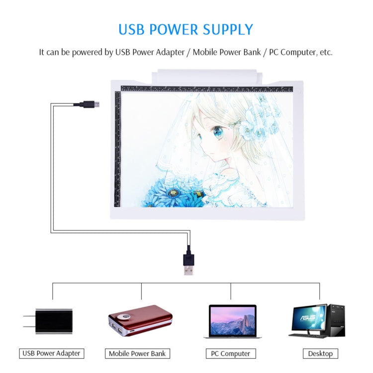 A4-19 6.5W Three Level of Brightness Dimmable A4 LED Drawing Sketchpad Light Pad with USB Cable A4-19 6.5W Three Level of Brightness Dimmable A4 LED Drawing Sketchpad Light Pad with USB Cable