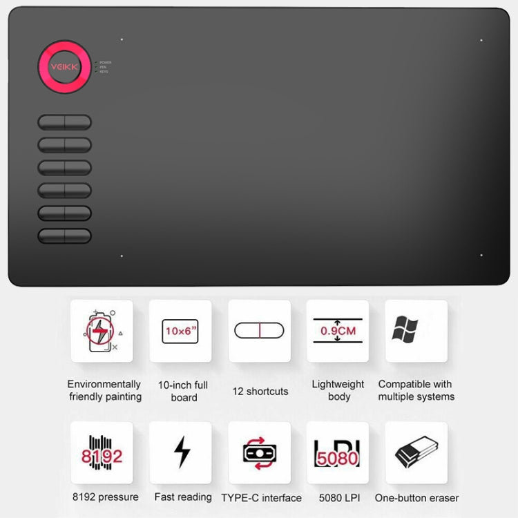 VEIKK A15 10x6 inch 5080 LPI Smart Touch Electronic Graphic Tablet, with Type-C Interface VEIKK A15 10x6 inch 5080 LPI Smart Touch Electronic Graphic Tablet, with Type-C Interface