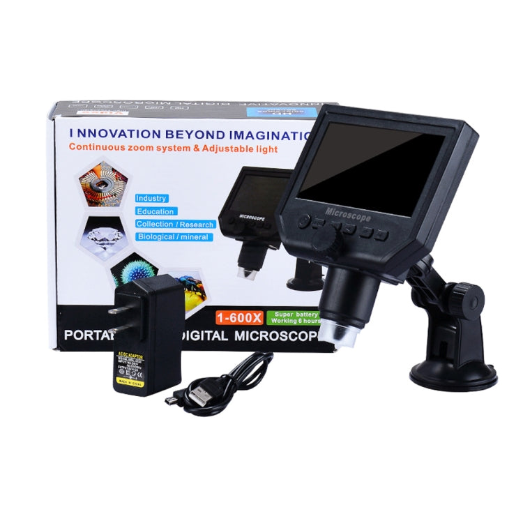 G600 600X 3.6MP 4.3 inch HD LCD Display USB Charging Portable Digital Microscope with LED Light, Support Micro SD Card(64GB Max), US Plug, AC 100-240V G600 600X 3.6MP 4.3 inch HD LCD Display USB Charging Portable Digital Microscope with LED Light, Support Micro SD Card(64GB Max), US Plug, AC 100-240V