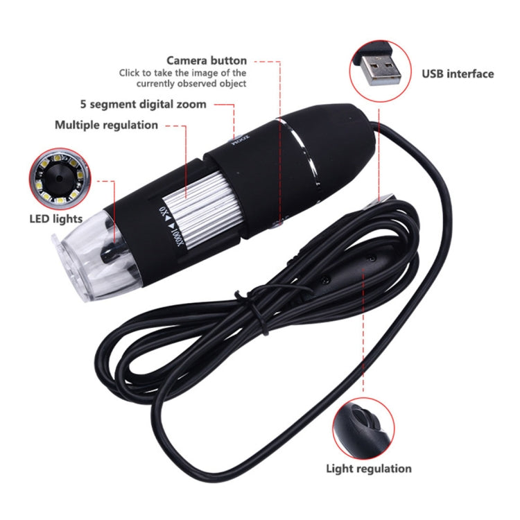 Microscopio digital USB con sensor de imagen de 0,3 MP y lupa de 1000X con 8 LED y soporte profesional, 1000X Microscopio digital USB con sensor de imagen de 0,3 MP y lupa de 1000X con 8 LED y soporte profesional, 1000X