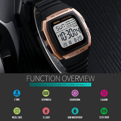 SKMEI 1278 Fashionable Outdoor 50m Waterproof Digital Watch Student Sports Wrist Watch Support 5 Group Alarm Clocks