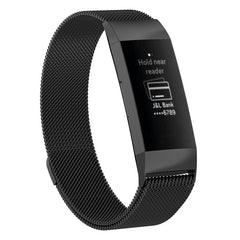 Correa de reloj con imán de acero inoxidable para FITBIT Charge 3, tamaño pequeño, 187 x 18 mm