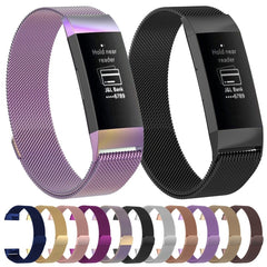 Correa de reloj con imán de acero inoxidable para FITBIT Charge 3, tamaño pequeño, 187 x 18 mm