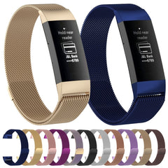 Correa de reloj con imán de acero inoxidable para FITBIT Charge 3, tamaño grande, 217 x 18 mm