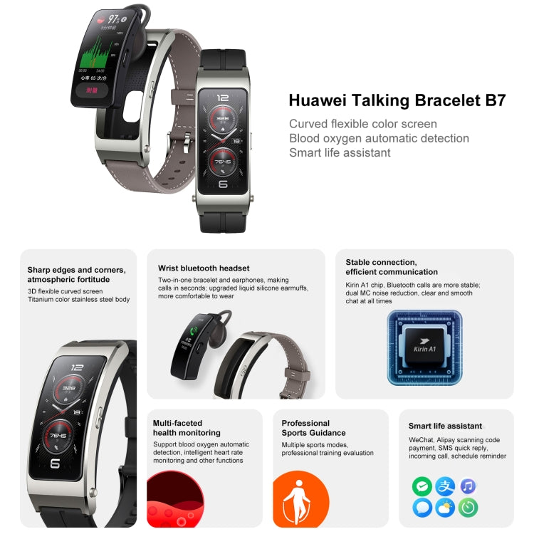 Original Huawei TalkBand B7 Smart Bracelet, 1.53 inch Screen, Support Bluetooth Call / Heart Rate / Blood Oxygen / Sleep Monitoring Original Huawei TalkBand B7 Smart Bracelet, 1.53 inch Screen, Support Bluetooth Call / Heart Rate / Blood Oxygen / Sleep Monitoring