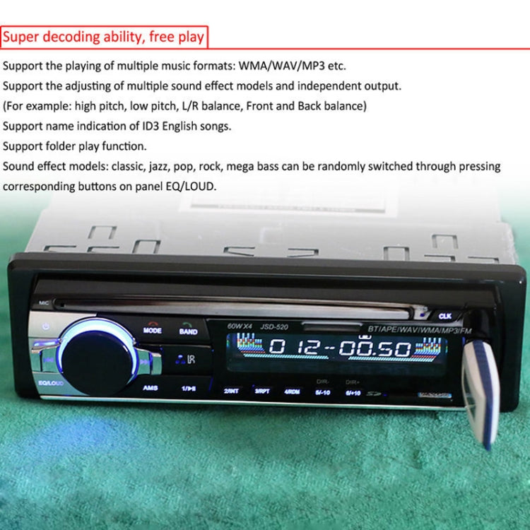 JSD-520 Car Stereo Radio MP3 Audio Player Support Bluetooth Hand-free Calling / FM / USB / SD, Ordinary Version JSD-520 Car Stereo Radio MP3 Audio Player Support Bluetooth Hand-free Calling / FM / USB / SD, Ordinary Version