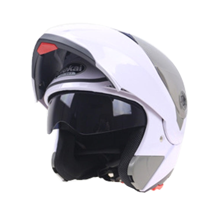 JIEKAI 105 Full Face Helmet Electromobile Motorcycle Double Lens Protective Helmet, Size: XL (White+Silver), Size: XL JIEKAI 105 Full Face Helmet Electromobile Motorcycle Double Lens Protective Helmet, Size: XL (White+Silver), Size: XL