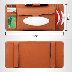 DERANFU 3 In 1 Lichee Texture Multi-function Car Hang Type Leather Towel Box with Card Slot & CD Slot