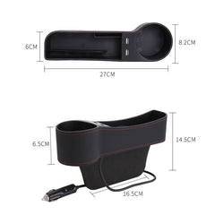 Car Multi-functional Co-pilot Seat Console PU Leather Box Cigarette Lighter Charging Pocket Cup Holder Seat Gap Side Storage Box