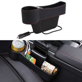 Car Multi-functional Driver Seat Console PU Leather Box Cigarette Lighter Charging Pocket Cup Holder Seat Gap Side Storage Box