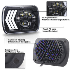 2 PCS 5X7 inch Car Modified Red Background LED Square Headlamp for Jeep Wrangler, For Jeep Wrangler(5X7 inch)