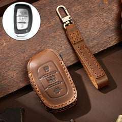 Hallmo Car Cowhide Leather Key Protective Cover Key Case for Hyundai IX35 A Style, For Hyundai IX35 A Style
